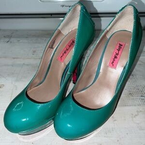 Betsey Johnson Teal Patent Leather Platform Heels